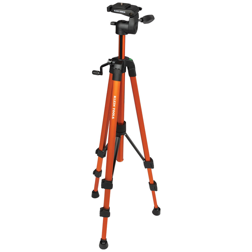 The Klein Tools Tripod is compact and made of a lightweight aluminum to carry on any jobsite. Each leg is adjustable with locks to secure the legs in place, and has non-skid feet to allow for stability on uneven terrain. The tripod reaches a height of 61-Inch once the legs and pedestal are fully extended. Swivel the pedestal 360 degrees with the pan and tilt handle and check the built-in bullseye level to ensure the tripod is on an even plane. Secure a compatible Klein Tools laser level to the tripod by screwing it to the 1/4-20 mounting threads, and when it is time to wrap up a job detach the level easily by removing the quick release plate.