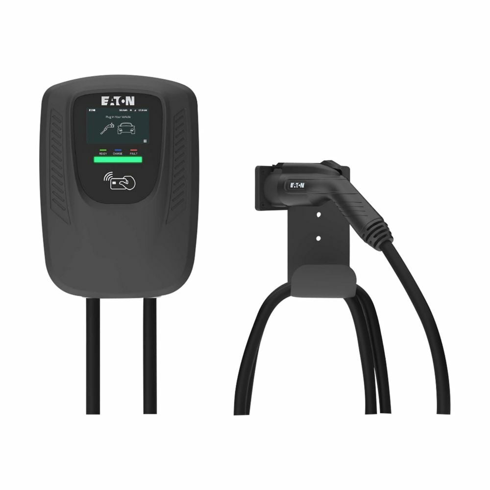 Commercial EV Charger, AC level-2, 9.6kW at 240Vac, 40A, Ethernet/4G, OCPP 1.6J, 25' cord-set with J1772 connector, LCD, RFID, QR Code, NEMA 3R, Energy Star