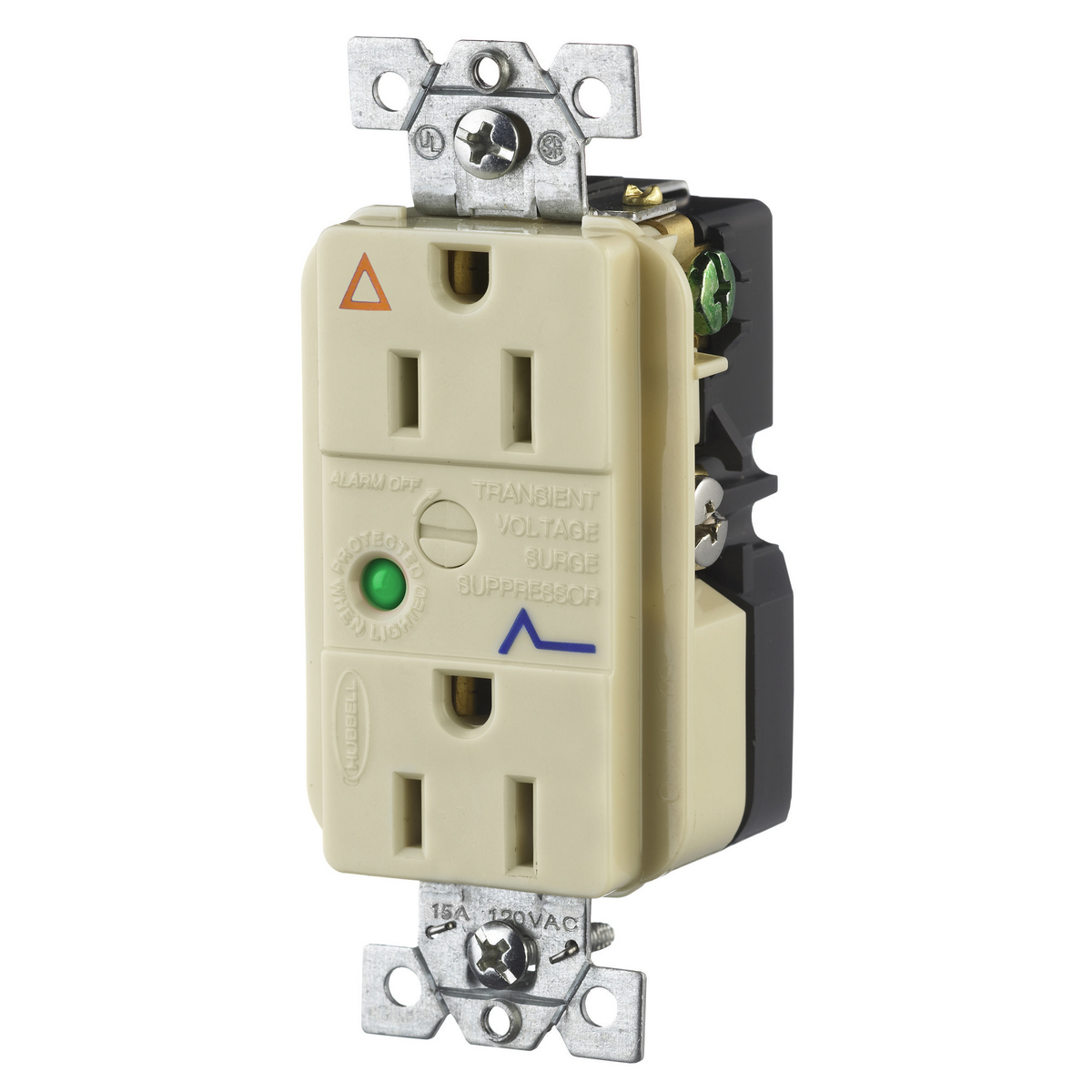 IG TVSS Duplex Receptacle with Light and Alarm, 15A 125V, 5-15R, Gray