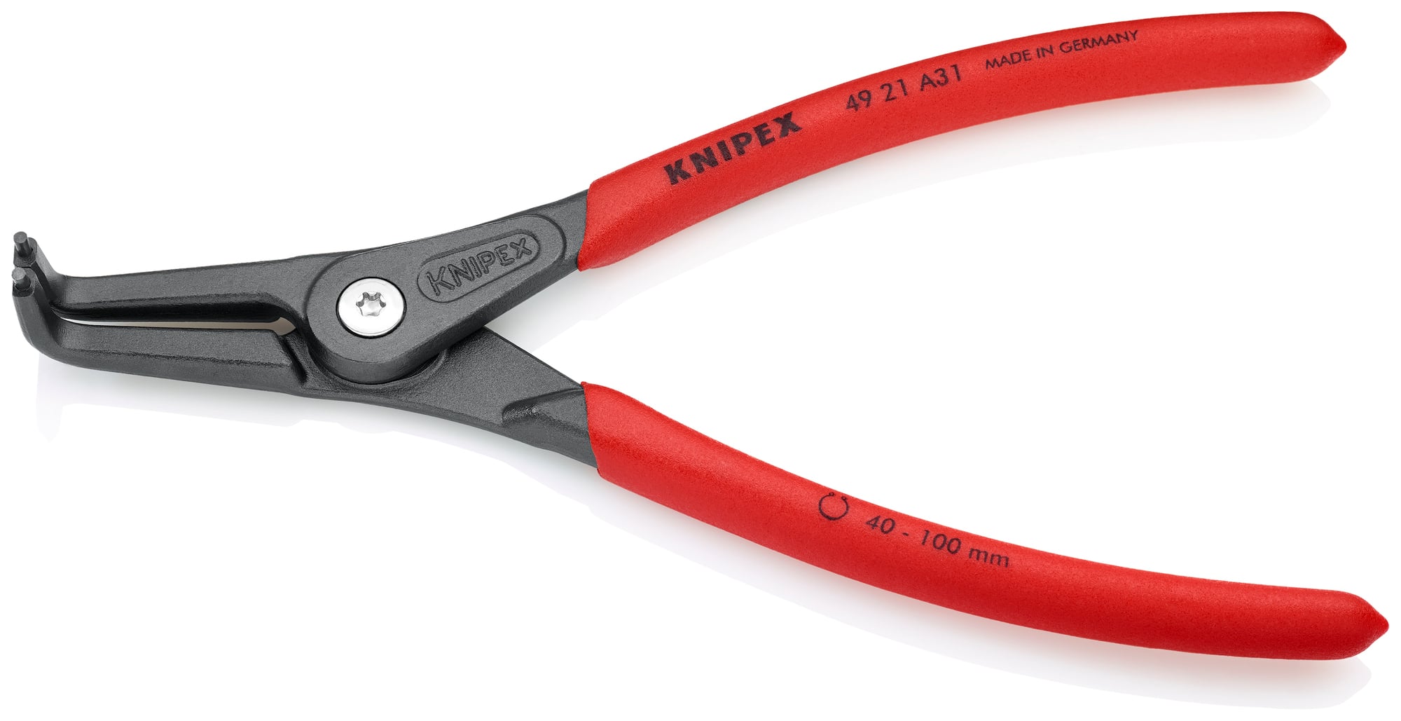 External 90° Angled Precision Snap Ring Pliers, 8 1/4 in., Non-slip plastic, 3/32 in. Tip