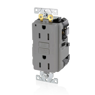 15 Amp, 125 Volt, SmartlockPro Slim Lev-Lok GFCI Self-Test Receptacle, Extra-Heavy Duty Industrial Grade, 20A Feed-Through,NEMA 5-15R, 2P, 3W, Modular Terminals  GRAY