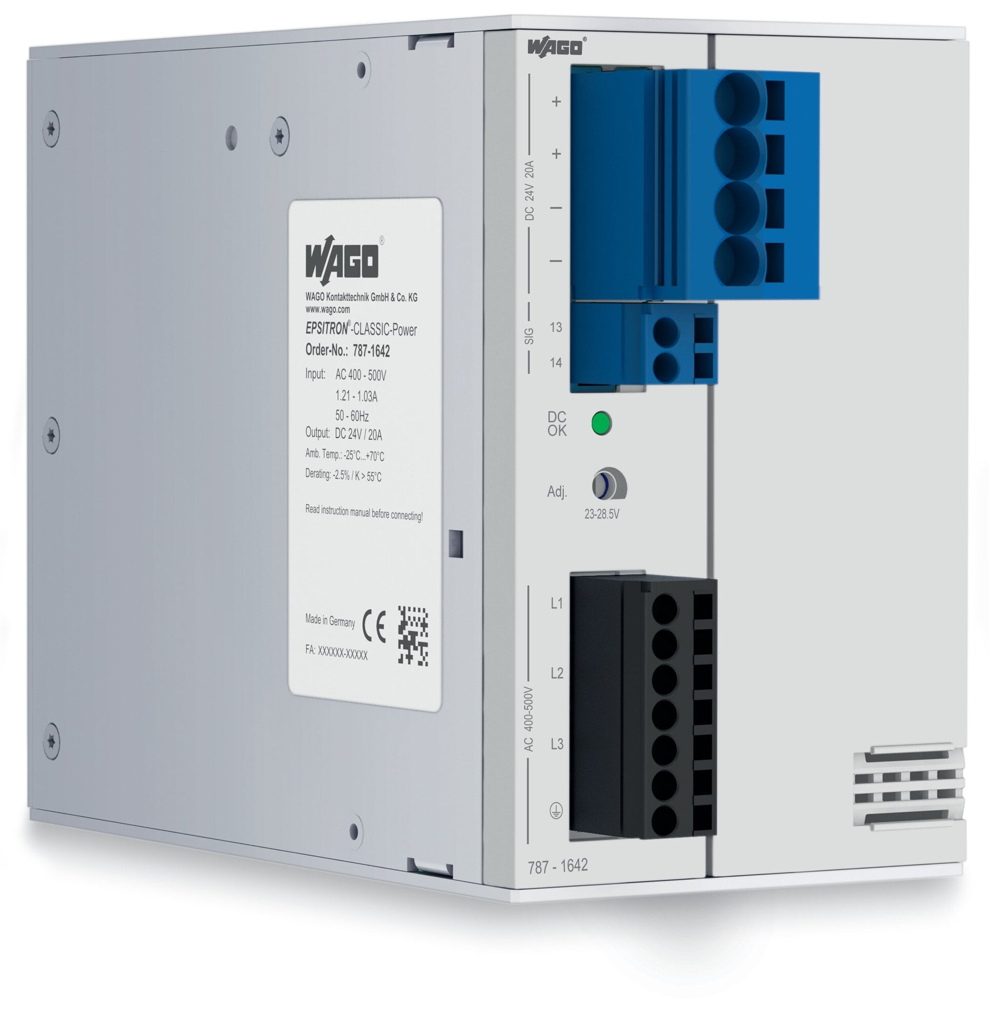 Switched-mode power supply; Classic; 3-phase; 24 VDC output voltage; 20 A output current; TopBoost; DC OK contact
