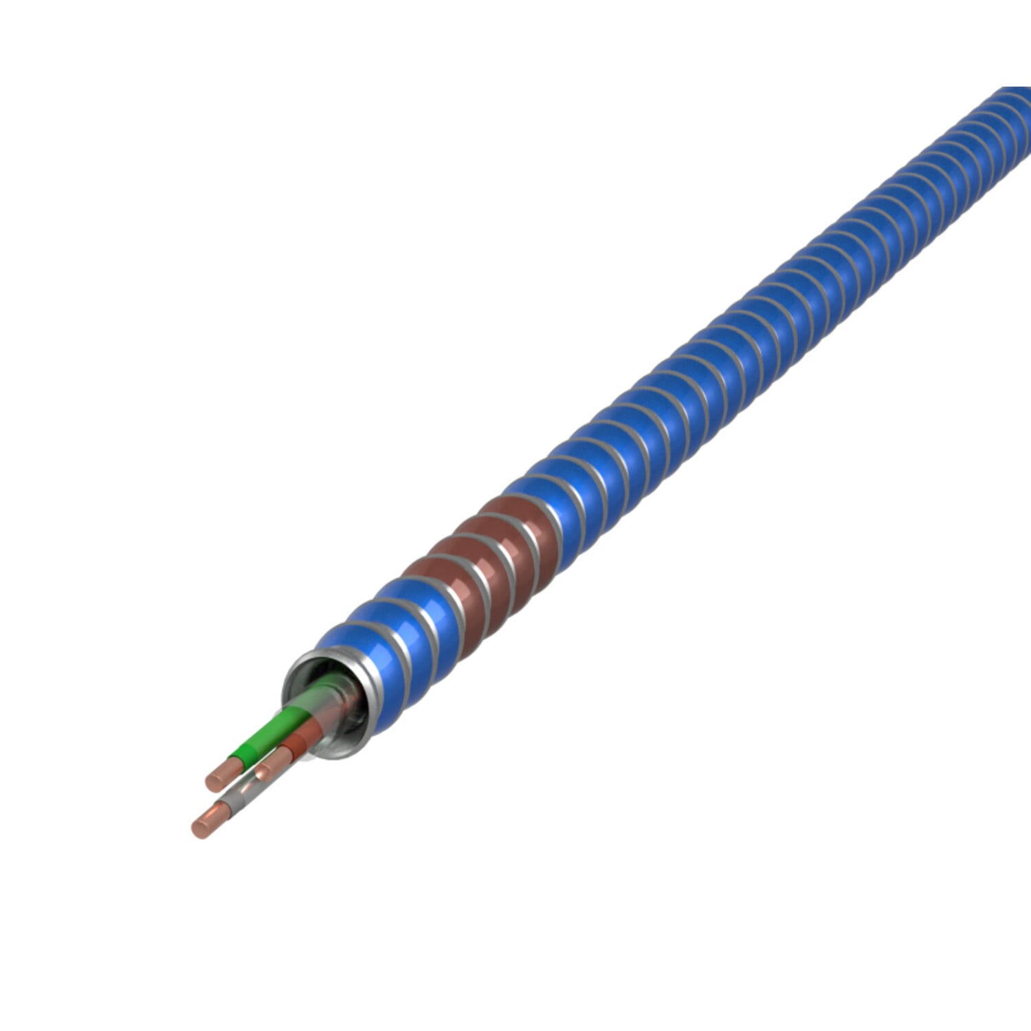 10-3 Stranded Black, Red, White, Green - MC Tuff, Blue Interlocked Lightweight Galvanized Steel Armor with phase ID - Type MC - 250' Coil