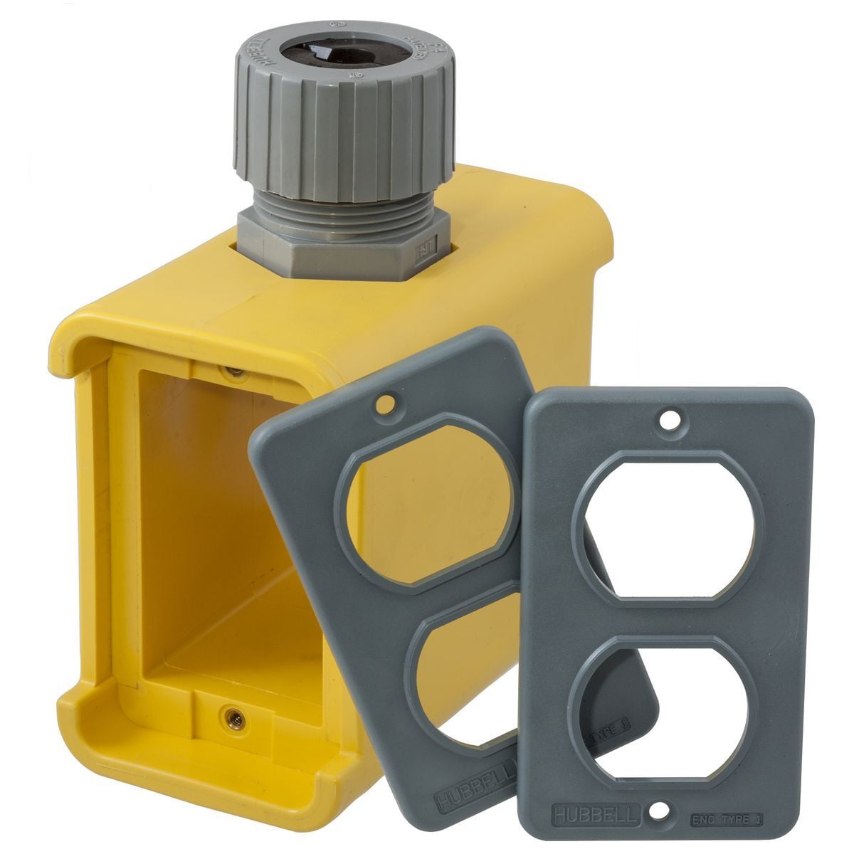 Straight Blade Devices, Portable Boxes,Standard, With 2 Duplex Plates, Yellow