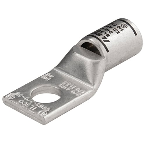 Surecrimp Copper Compression Lug, Conductor Size 2/0, 1 Hole, 3/8in Bolt Size, Standard Barrel, Sight Window, Tin Plated, UL, CSA