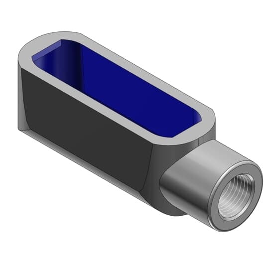 BlueKote Dead End (E) Form 7, 1/2 Inch Conduit Body, Body Material Gray Iron with Zinc Plating and Baked On Epoxy Powder Coat with BlueKote Internal Coating for Use with Rigid/IMC Conduit