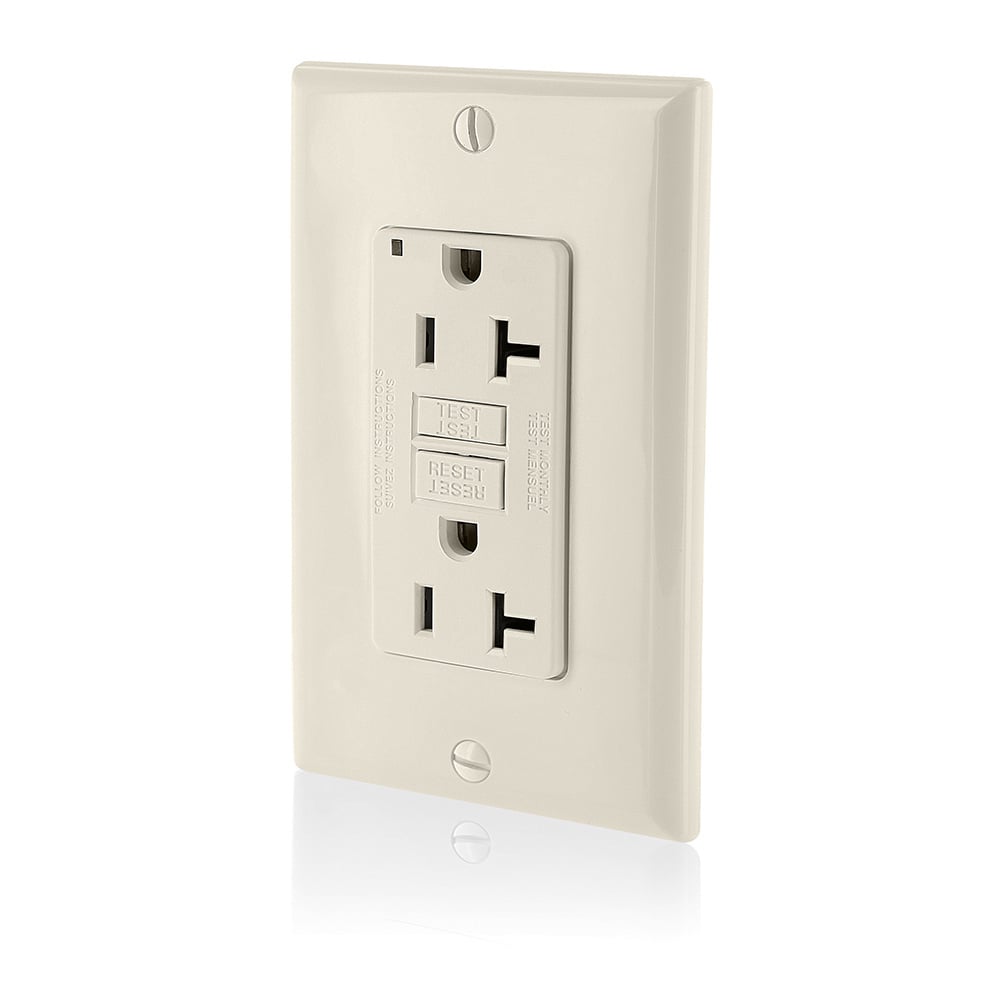 Self-Test Slim, Non-Tamper Resistant, GFCI Receptacle, Nema 5-20R, 20A-125V @ Receptacle, 20A-125V Feed-Through -Light Almond