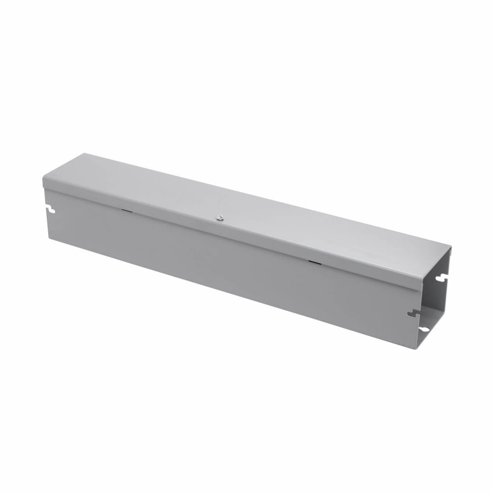 Eaton B-Line series wiring trough, 6" height, 60" length, 6" width, HSNK wireway, Thru holes, No knockouts, Hinged cover, NEMA 1, Steel, Hinged, ANSI 61 gray, 16 gauge