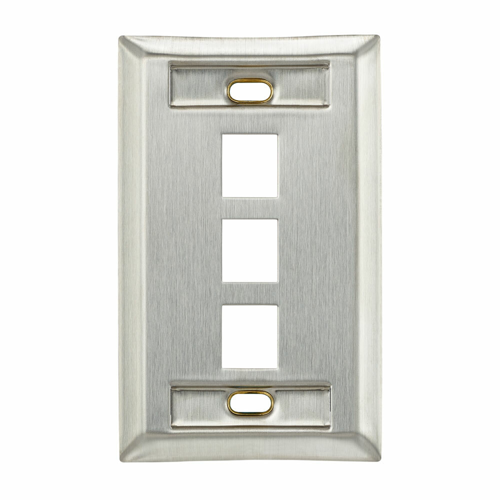 QuickPort Wallplate, Single Gang, 3-Port, Stainless Steel, with Designation Window