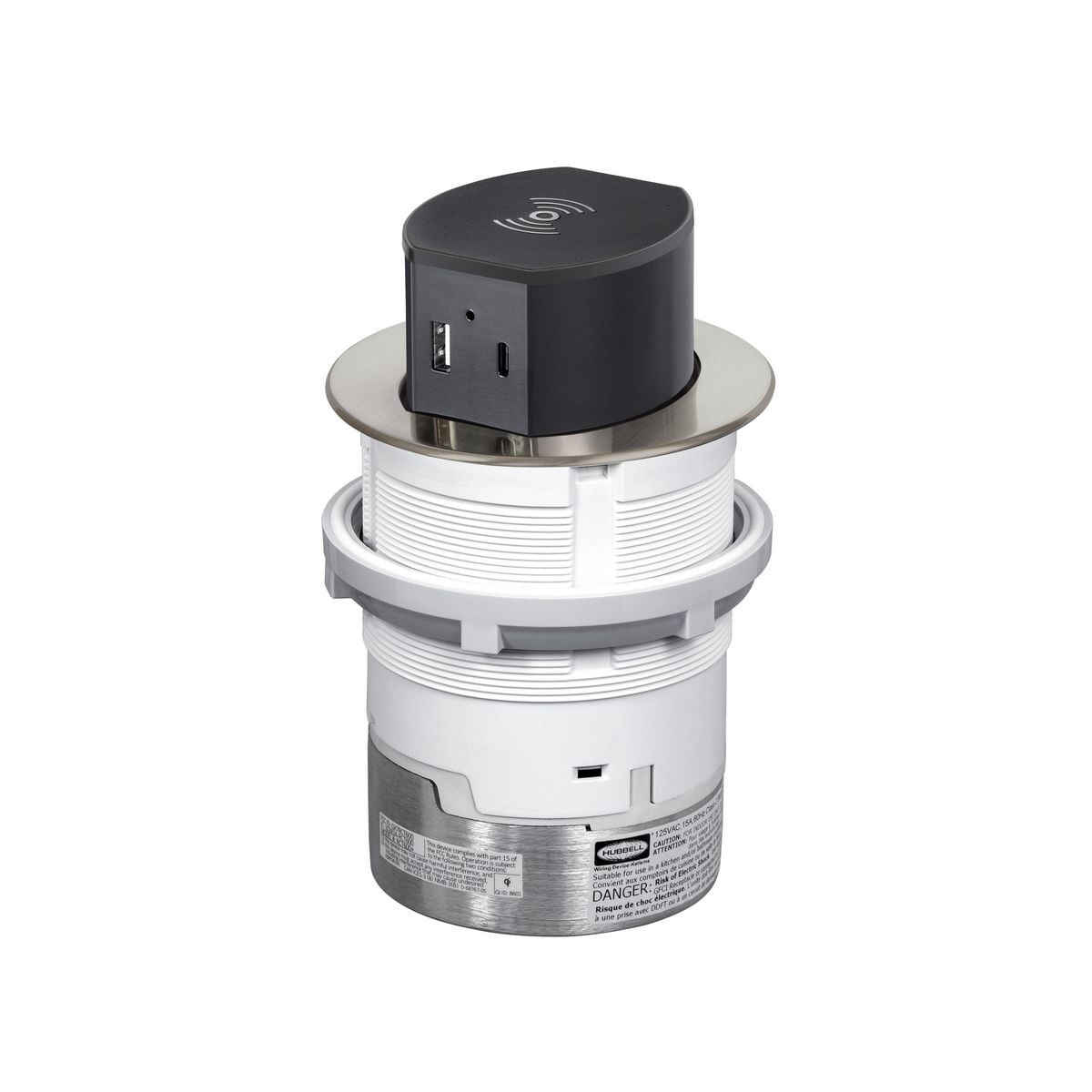 15A Tri-Power Pop Up Counter Receptacle, Surface Mount, Nickel & Color Kit