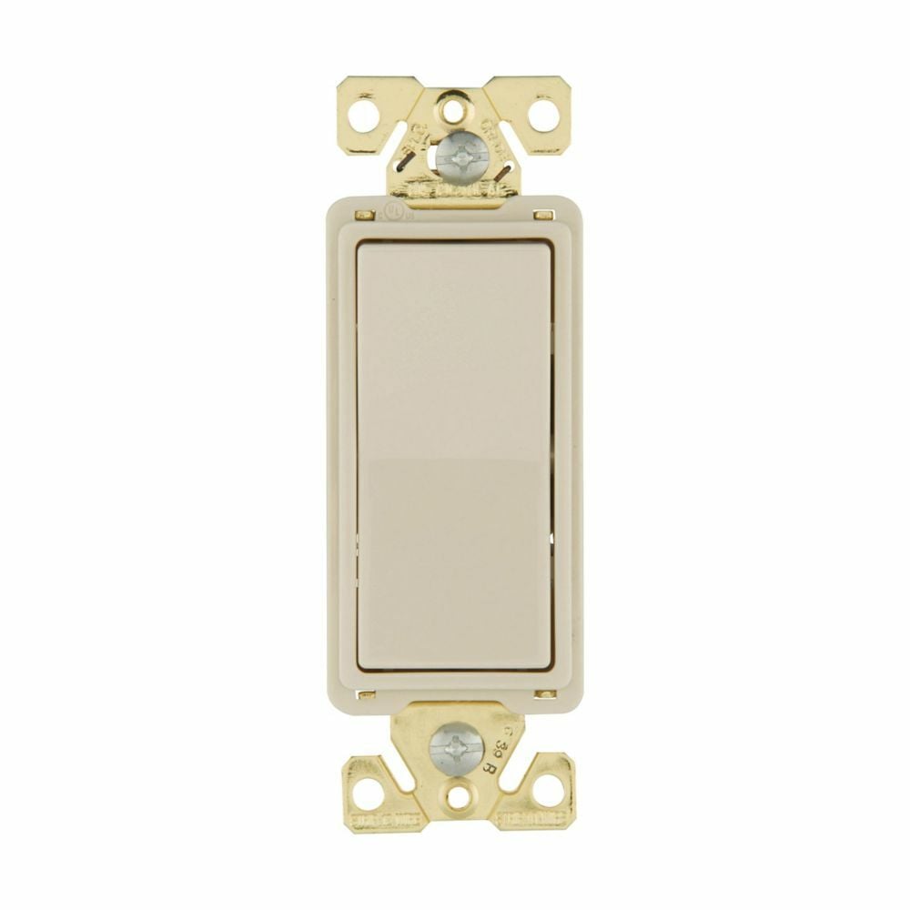 Eaton commercial grade decorator switch, Box, #14-10 AWG, 20A, Flush, 120/277V, Back/push, Antimicrobial paddle, Maintained, Almond, Motor Control, Fan, LED, Incand, ELV,MLV,CFL, Florscnt, Halogen, Three-way, Thermoplastic 647659