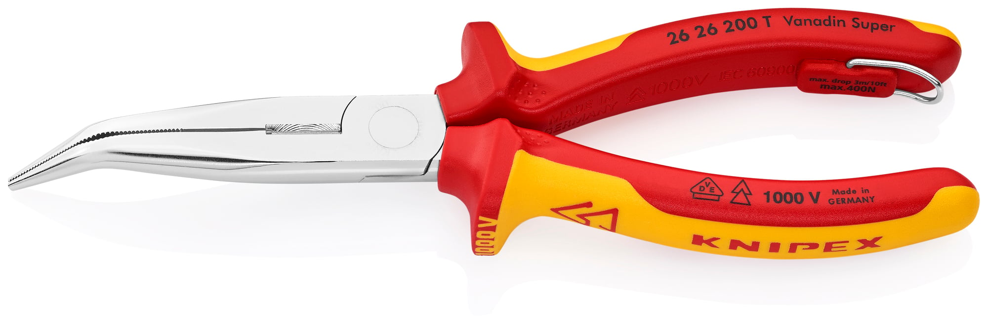 Long Nose 40° Angled Pliers with Cutter-1000V Insulated-Tethered Attachment, 8 in.