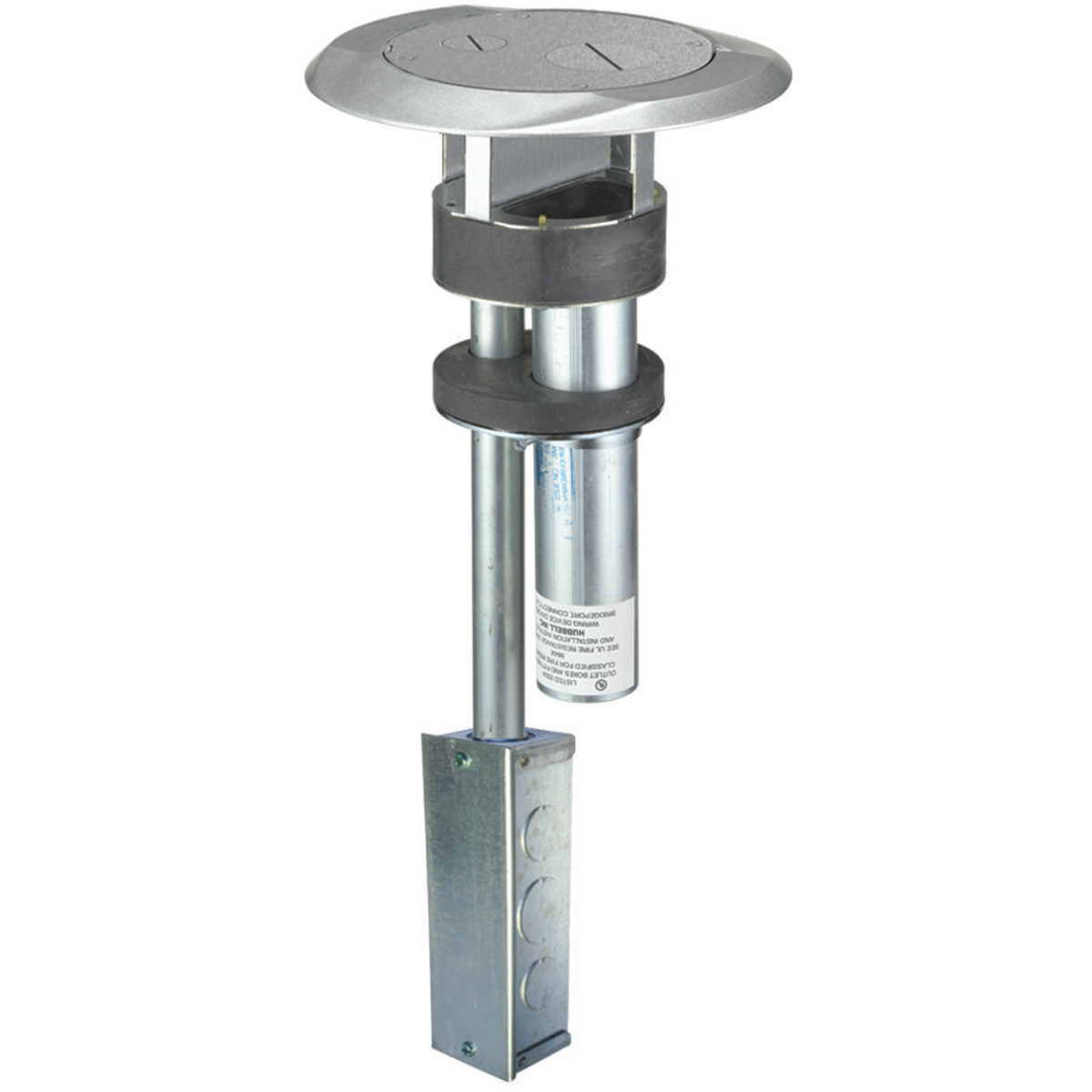 In-Floor Delivery Systems, SystemOne, Fire-Rated Poke-Through, One-Piece, Furniture Feed Version, with Junction Box, Aluminum