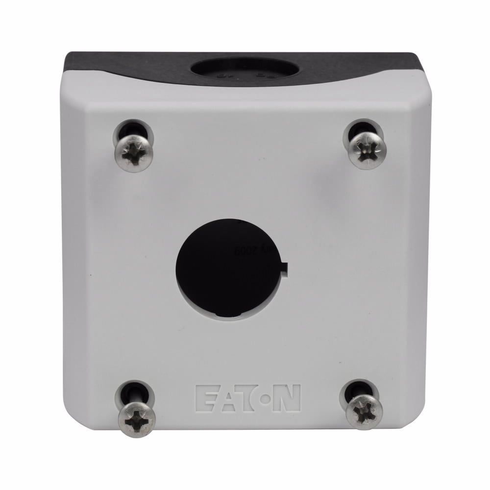 Eaton M22 One-element Surface Mounting Enclosure for M22 Modular Pushbuttons, 22.5 mm, Non-illuminated, IP67, IP69K, NEMA 4X, 13, Base: Black, Enclosure: White