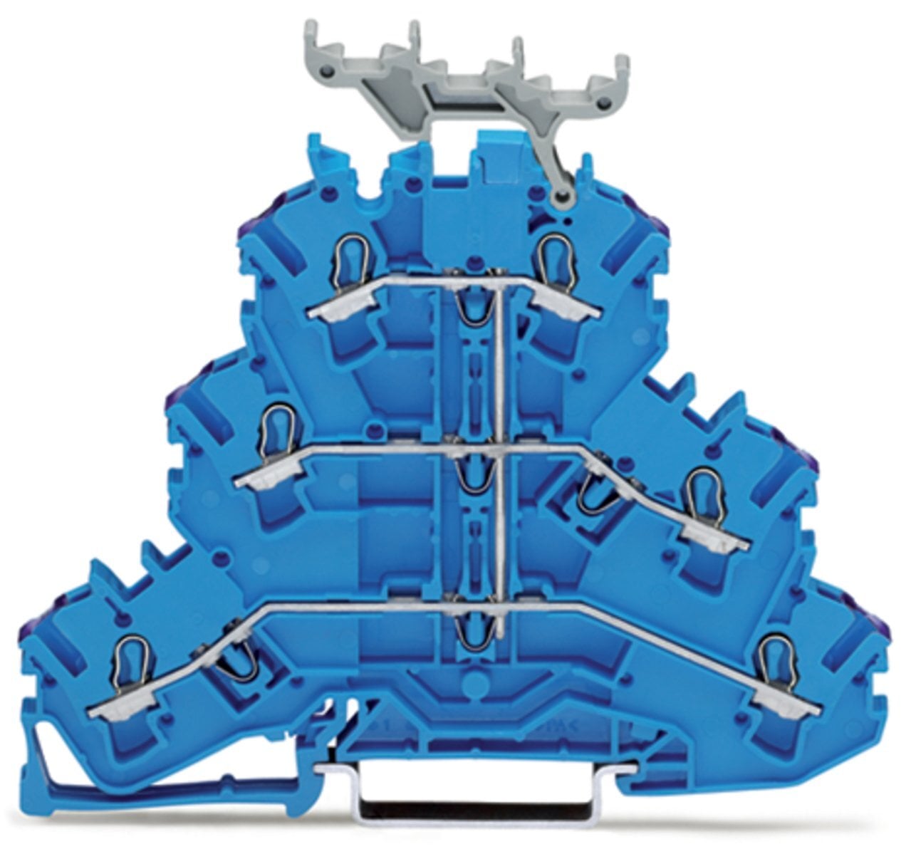 Triple-deck terminal block; 6-conductor through terminal block; N; with marker carrier; for Ex e II and Ex i applications; internal commoning; conductor entry with violet marking; for DIN-rail 35 x 15 and 35 x 7.5; 2.5 mm; Push-in CAGE CLAMP; 2,50 mm; blue