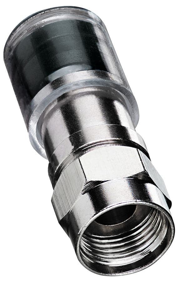 IDEAL, Compression Connector, OmniCONN, F-Type, Material: Brass, Finish: Nickel-Plated, Nominal Impedance: 75 OHM, Ports Size: 7/16 IN, Coaxial Cable Type: RG-6, Bandwidth: 3 GHZ, Dielectric Diameter: 0.175 - 0.183 IN, Overall Jacket Diameter: 0.260 - 0.280 IN