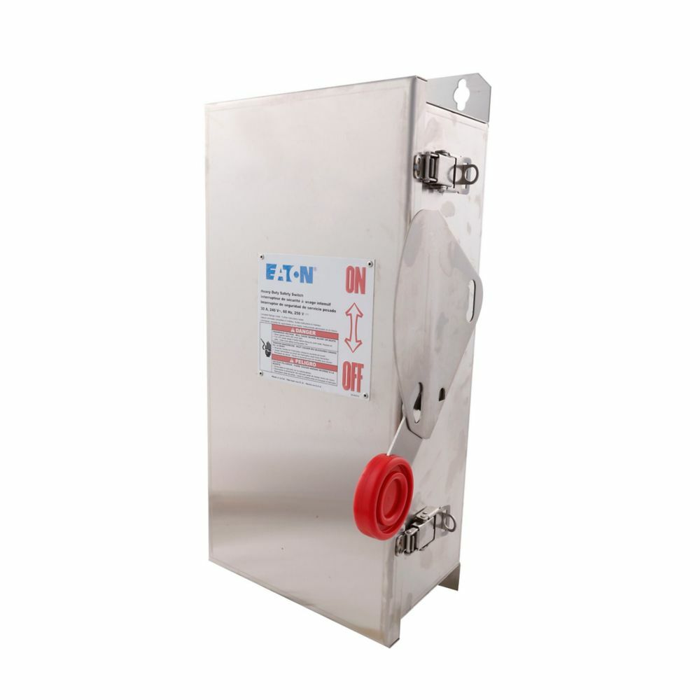 Eaton Heavy duty single-throw fused safety switch, Enhanced visible blade, 30 A, NEMA 4X, 304 stainless steel, Class H, Fusible without neutral, Two-pole, Two-wire, 240 V, Max Hp: 1.5, 5 hp (1PH @240V/250 Vdc), #14-#2 Cu/Al