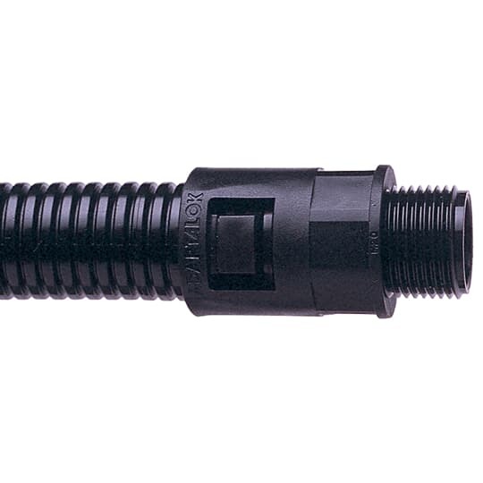 Straight Conduit Fitting, Fixed External Male Thread, Nominal Conduit Size 34mm, 1 Inch NPT Thread, Polyamide (Nylon) 66, Black