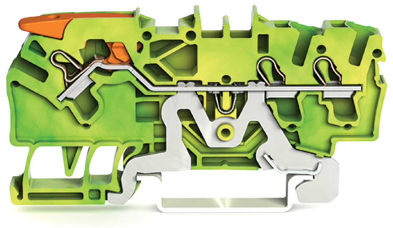 3-conductor ground terminal block; with lever and Push-in CAGE CLAMP; 2.5 mm; with test port; side and center marking; for DIN-rail 35 x 15 and 35 x 7.5; Push-in CAGE CLAMP; 2,50 mm; green-yellow