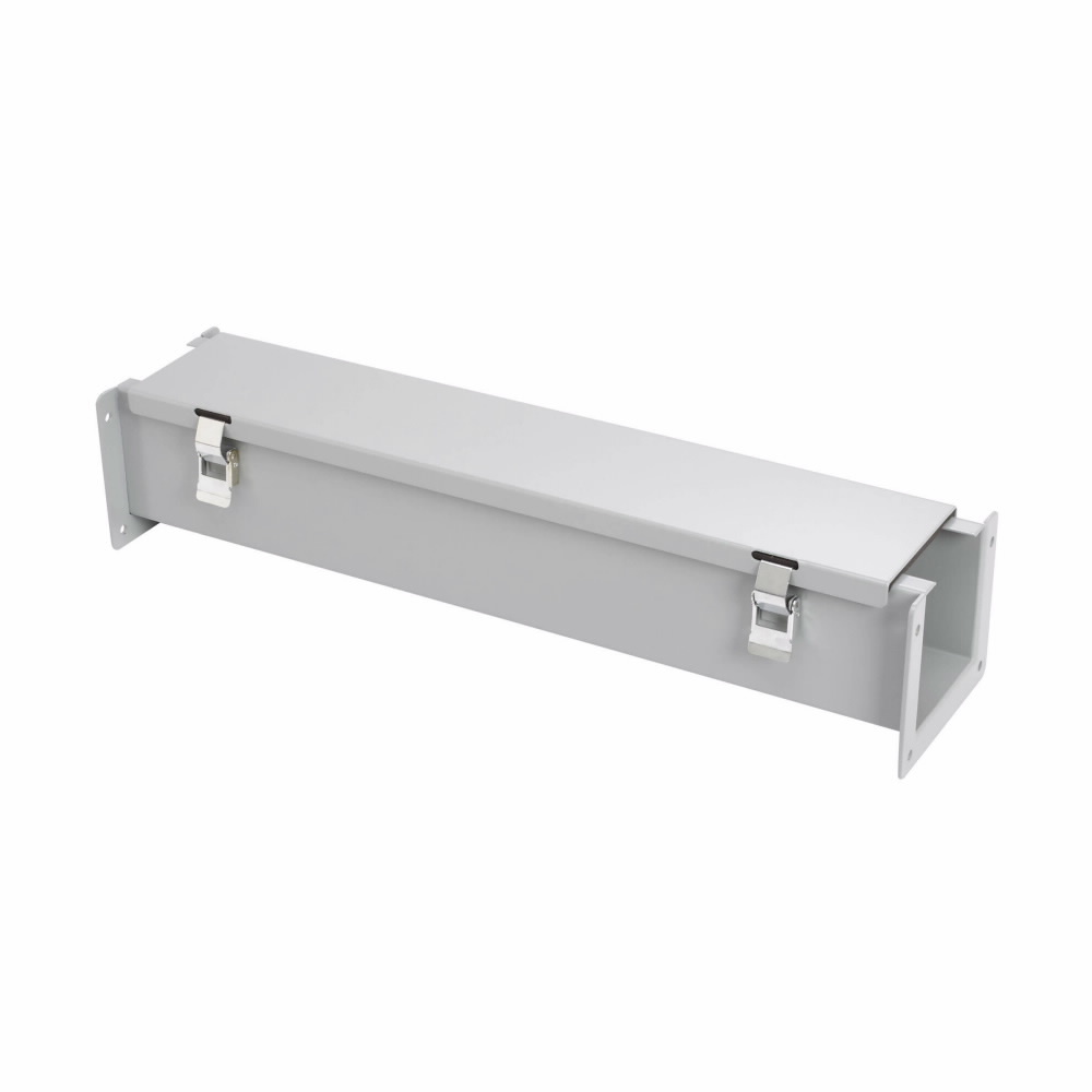 Eaton B-Line series wireway, 4" height, 60" length, 4" width, 12LW wireway, Wireway hanger, Hinged cover, NEMA 12, Steel, Oil-resistant gasket, Hinged, ANSI 61 gray, 14 gauge