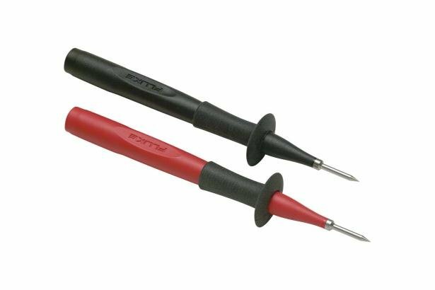 SureGrip accessories are designed to improve steadiness in slippery hands. Rubber overmolded surfaces and finger-hugging curves give the user a comfortable, reliable grip on the accessory so they can focus on making an accurate measurement. One pair of industrial test probes (red, black).  Sharp, 12 mm stainless stell tip provides reliable contact.  Flexible finger barrier improves grip.  Recommended for use with TL222 and TL224 test leads.  CAT II 1000 V, 10 A rating, UL Listed