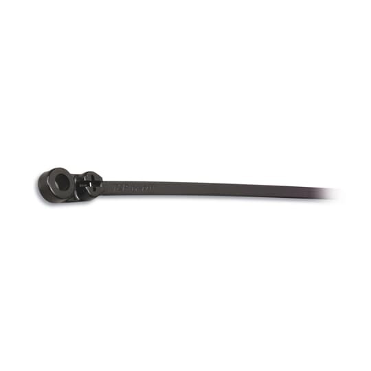 Integrated Mounting Hole Cable Tie, Black Polyamide (Nylon 6.6) for Temperatures up to 105 Degrees Celsius (220 F), Weather and Ultraviolet Resistant for Indoor and Outdoor Applications, Length of 371mm (14.6 Inches), Width of Width of 4.6mm (0.18 Inch), Thickness of 1mm (0.04 Inches), Tensile Strength Rating of 222 Newtons (50 Pounds), #10 Screw for Mounting