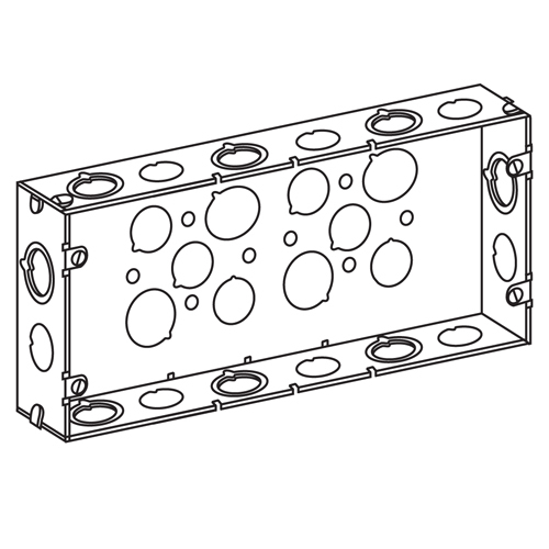 Box, General Purpose, Multigang Switch Box, Appleton, Type: 1-7/8" Deep with Knockouts, Four Gang 10-9/16" Wide, Welded, Dimensions: 10-9/16" x 4-9/16", Volume: 80 Cubic Inch, Side Knockouts: 6@1/2", 6@Eccentric, Bottom Knockouts: 6@1/2", 4@3/4", UL Stand