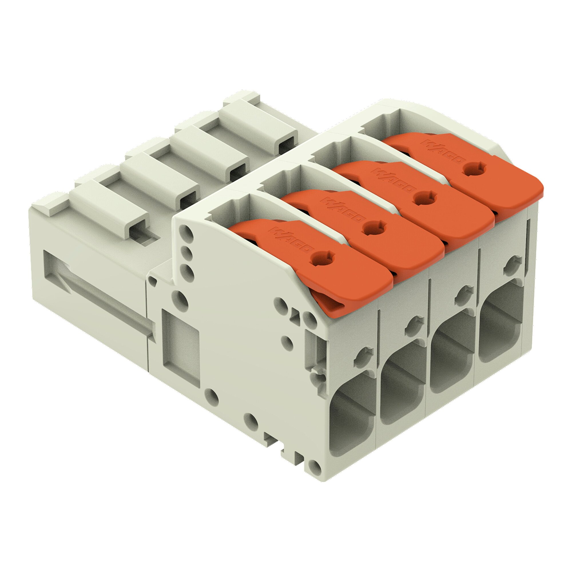 1-conductor male connector; lever; Push-in CAGE CLAMP; 10 mm; Pin spacing 7.62 mm; 4-pole; 100% protected against mismating; 10,00 mm; light gray