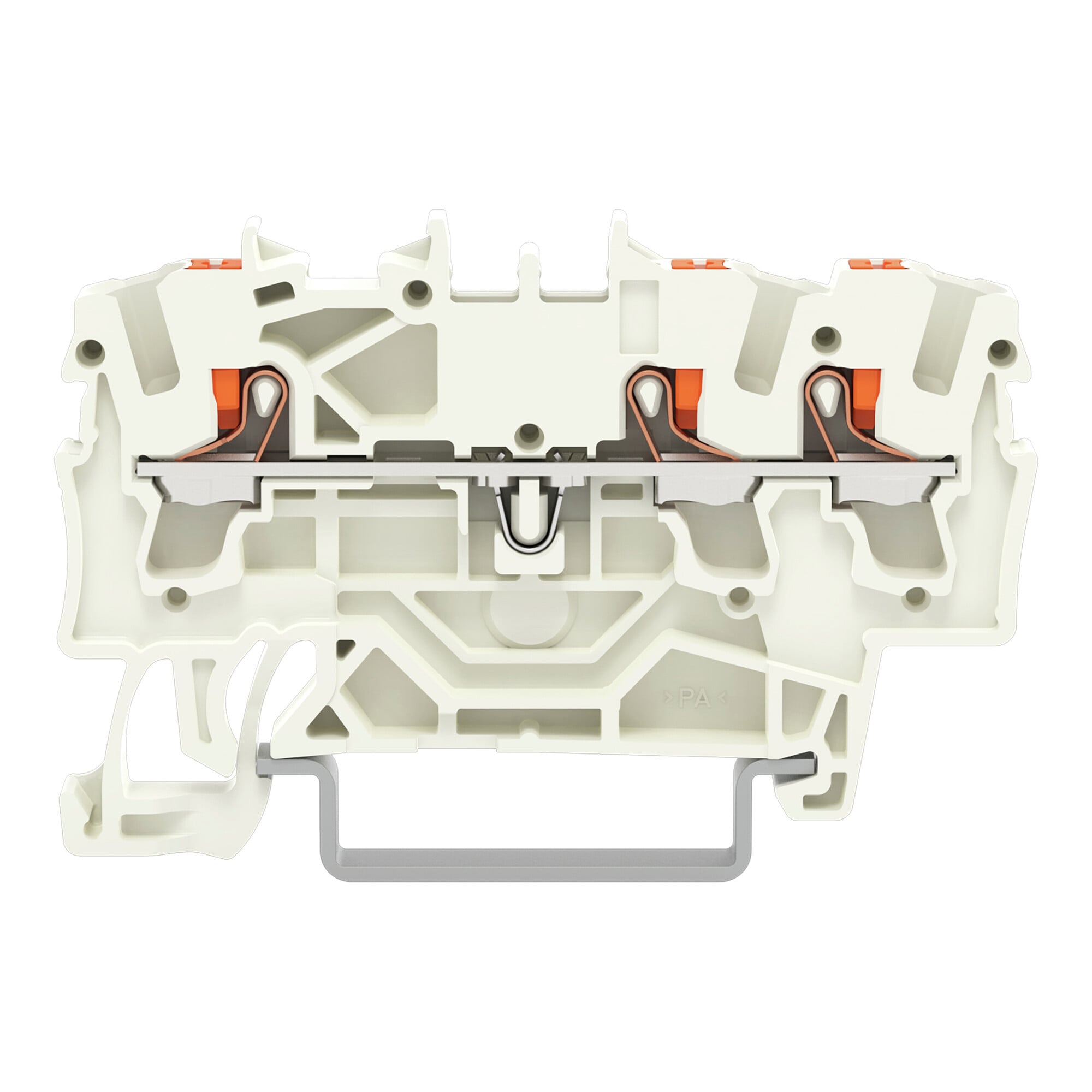 3-conductor through terminal block, with push-button 2.5 mm, light gray