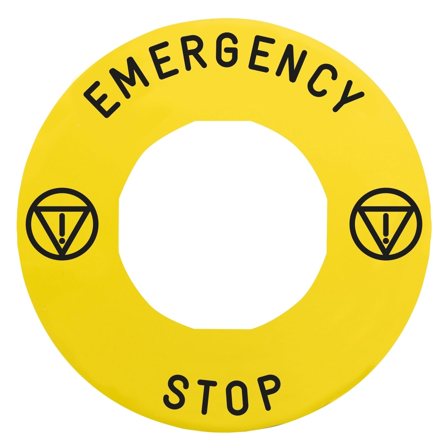 Legend holder 60mm for emergency stop, plastic, Harmony XB4, yellow, for padlocking, marked EMERGENCY STOP