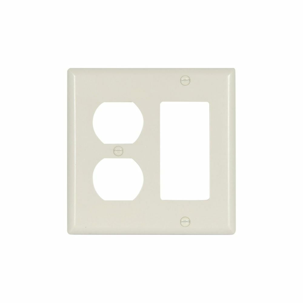 Eaton Combination wallplate, Lt. Almond, Duplex receptacle, Decorator Cutout, Thermoset, Two- gang, Standard, ED Box