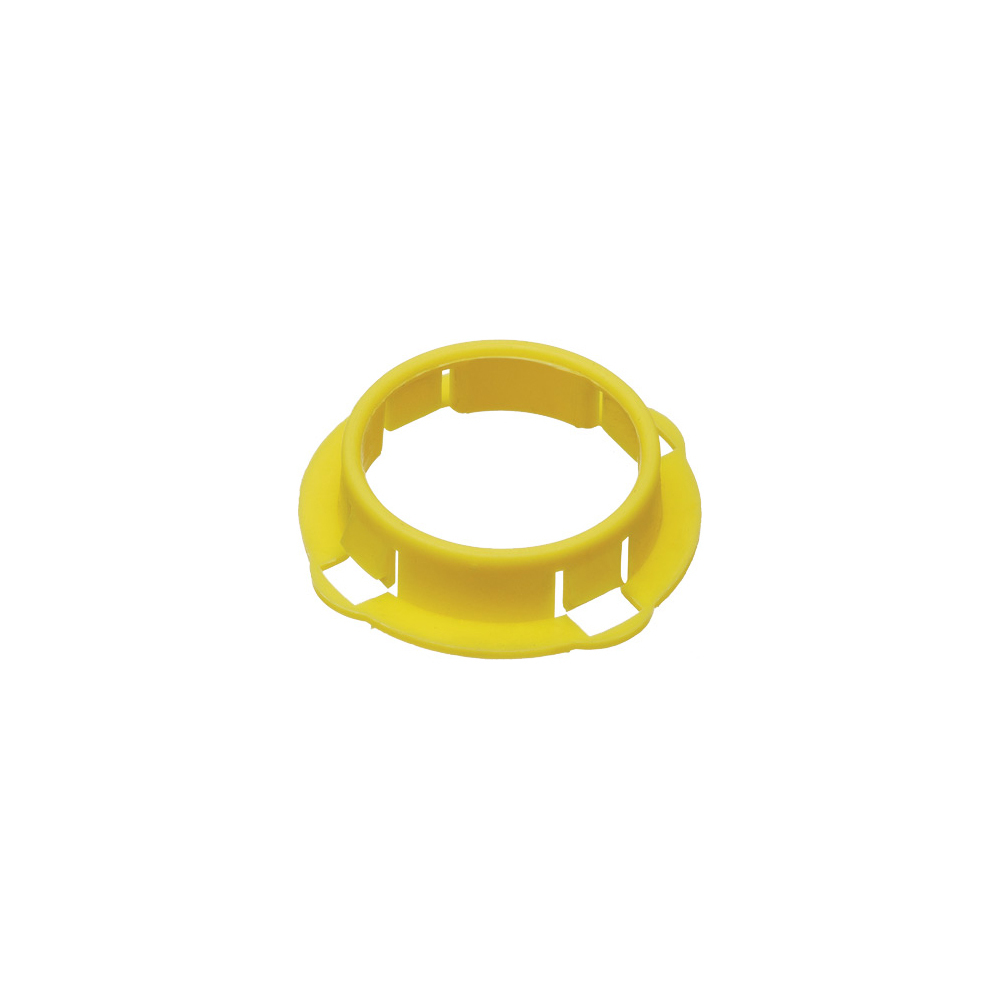 Non-metallic yellow stud bushing that fits into a 1 inch knockout, sold in a quantity of 100.