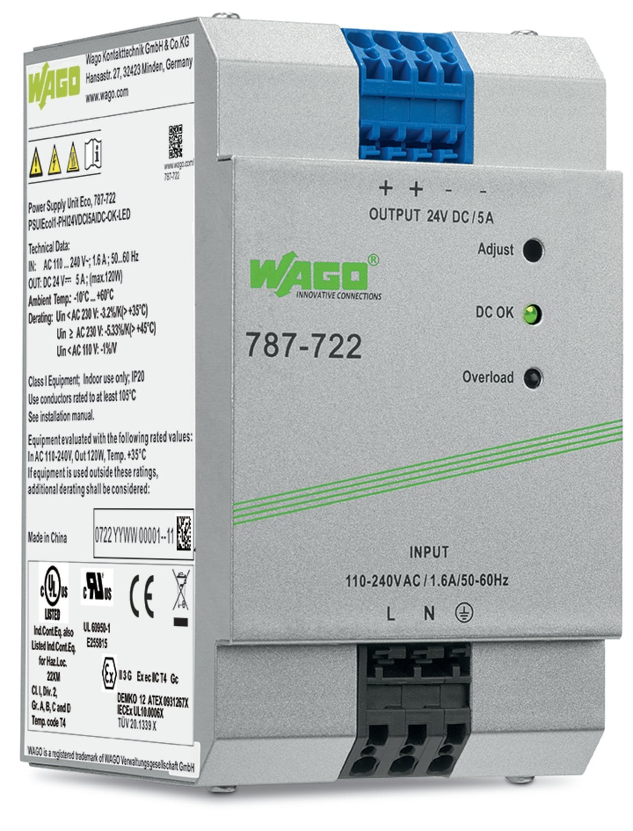Power supply; Eco; 1-phase; 24 VDC output voltage; 5 A output current; DC-OK LED; 4,00 mm