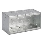 Four Gang Masonry Box, 93.5 Cubic Inches, 3-3/4 Inches Long x 7-3/8 Inches Wide x 3-1/2 Inches Deep, 1/2 Inch and 3/4 Inch Concentric Knockouts, Galvanized Steel, Welded Construction, For use with Conduit
