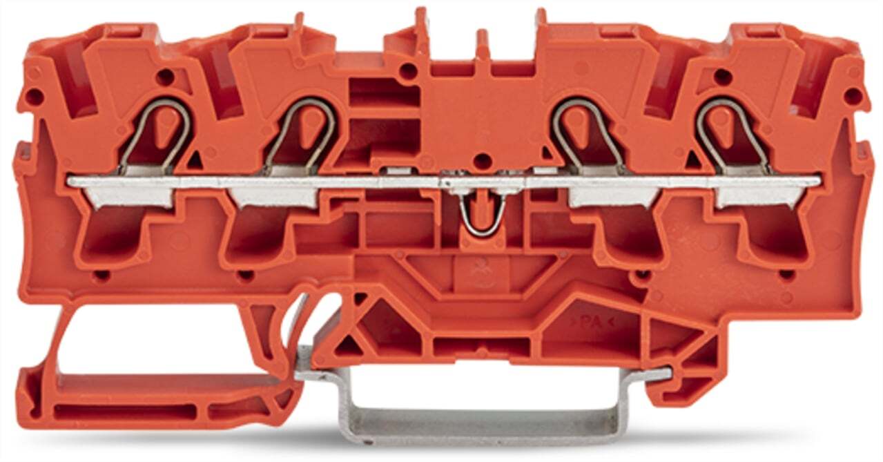 4-conductor through terminal block; 4 mm; suitable for Ex e II applications; side and center marking; for DIN-rail 35 x 15 and 35 x 7.5; Push-in CAGE CLAMP; 4,00 mm; red