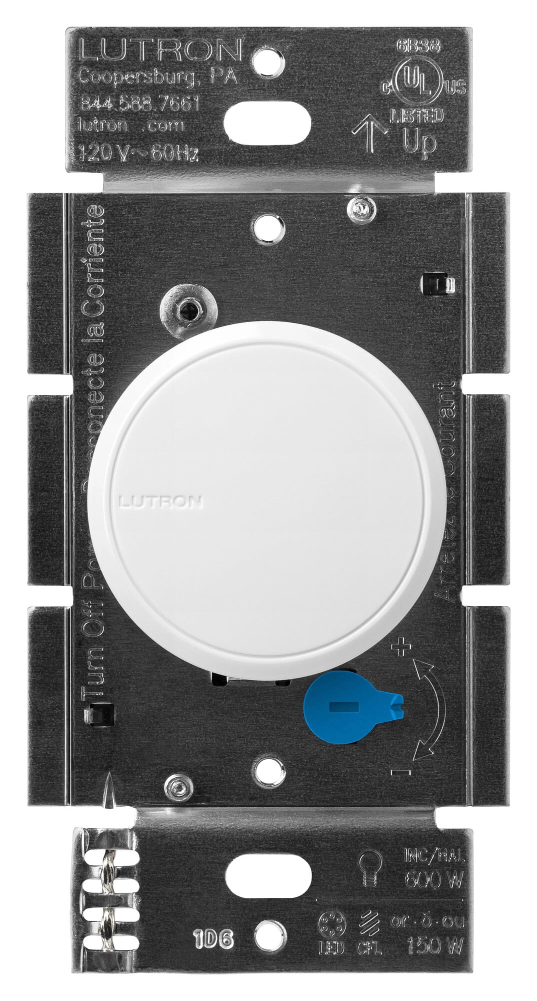 Dalia LED+ Dimmer, 120 V, Rotary Knob, UL1472 / CSA C22.2 184.1, NOM, White, Clamshell