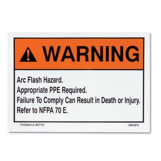 Self-Sticking Polyester Safety Labels, Polyester  5 x 3 1/2, Legend WARNING Arc Flash Hazard, Black on Orange