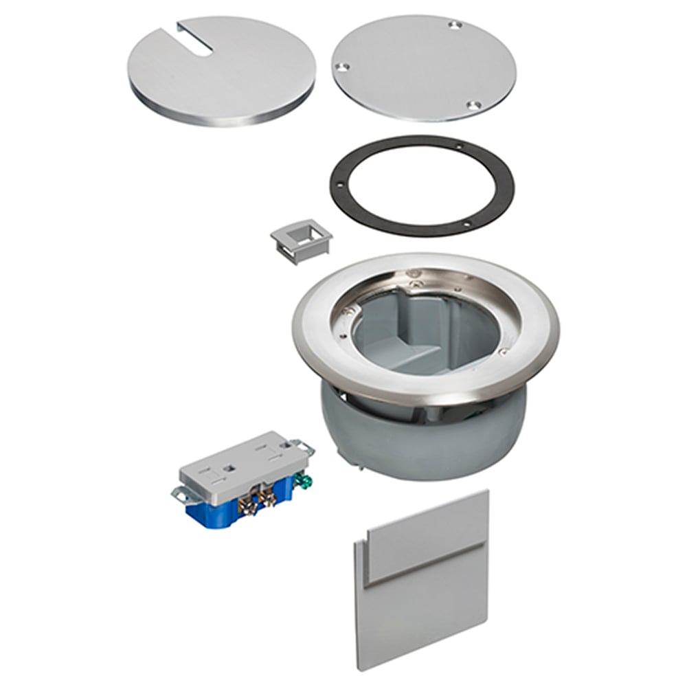 IN BOX cover kit. recessed receptacle and low voltage keystone for new concrete. Installs in Arlington's FLBC4500 and FLBC4502 box. Metallic Nickel Cover.