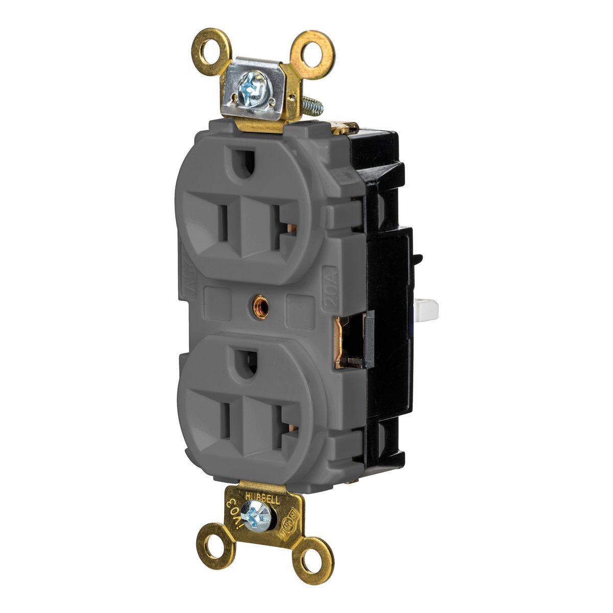 Straight Blade Devices, EdgeConnect, Duplex Receptacle, Industrial Grade, 2-Pole 3-Wire, 20A 125V, 5-20R, Screwless Terminal, Gray