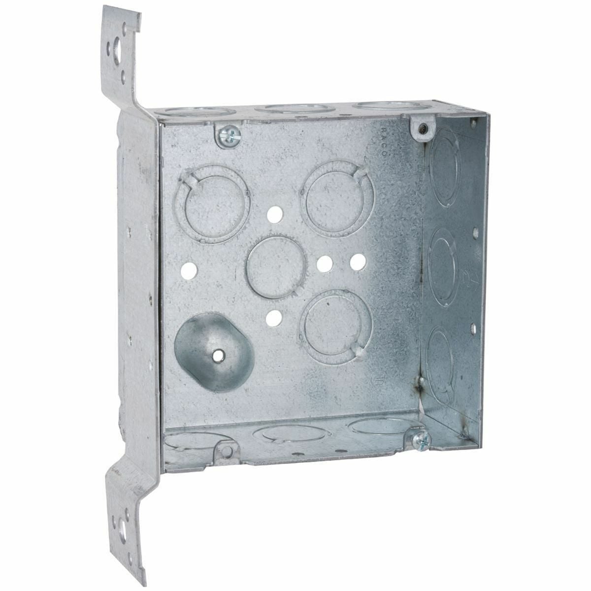 4-11/16 In. Sq. Brkt. Bx. 2-1/8 In. Dp. Welded w/Conduit KO's, 600V,Raised Ground, FM