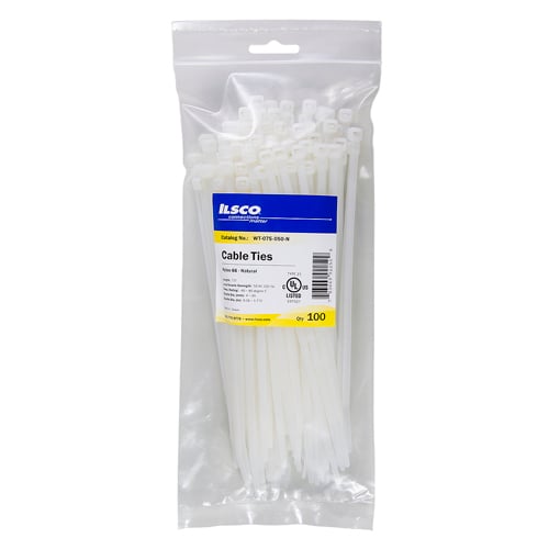 Nylon Cable Tie, 7-1/2in, Natural Color, 1.9in Bundle Diameter, 50lb Tensile Strength, Bag of 100