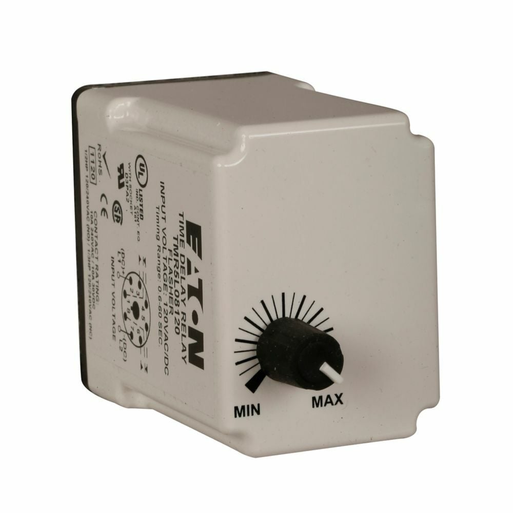 TMR5 Series Time Delay Relays, Octal style terminals, 8 pins, ON delay, 3-300 sec time delay, 120 Vac/dc input voltage, 10A max. allowable load, DPDT contact configuration