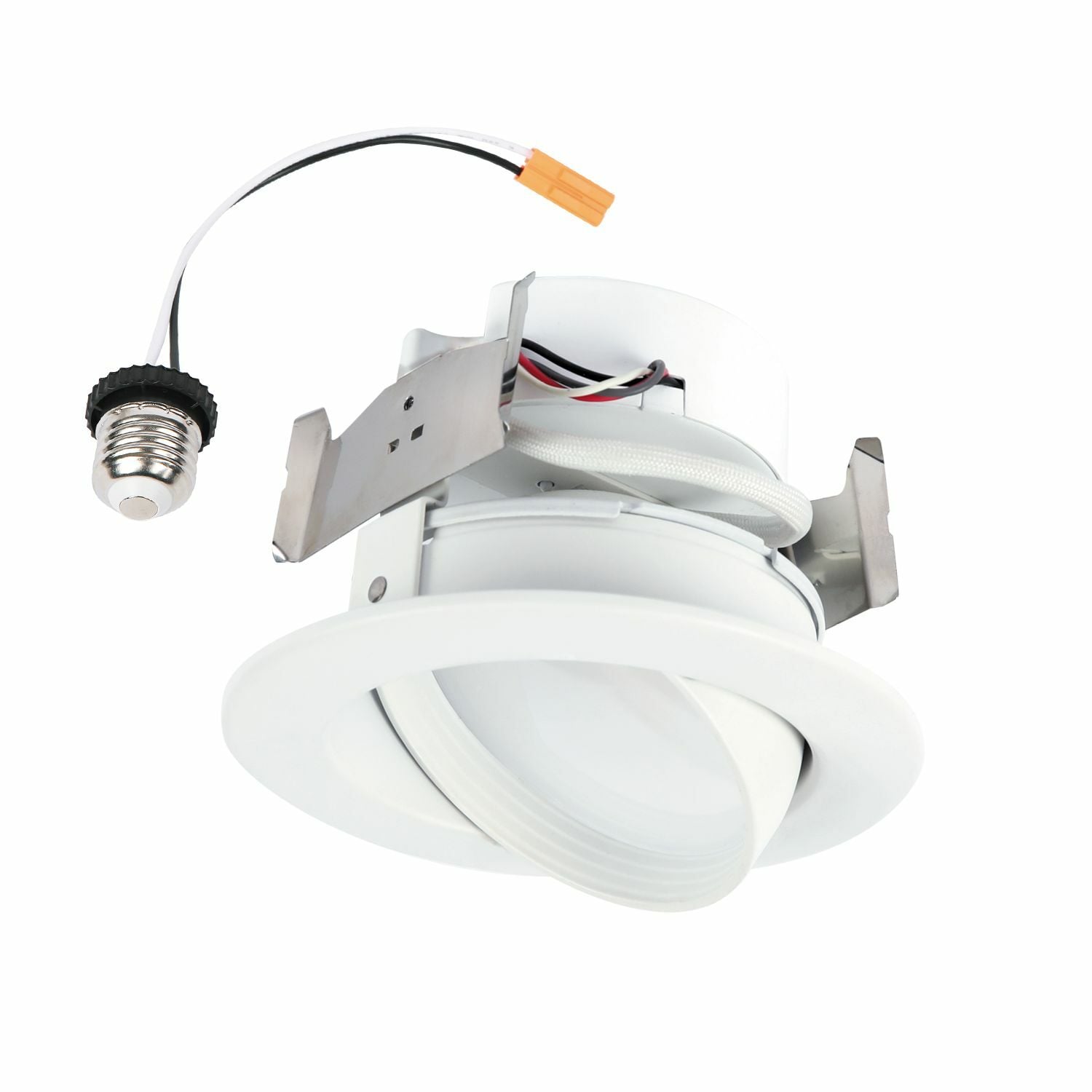 4-inch adjustable recessed LED retrofit module, 600/900 selectable lumens, 6-color selectable CCT plus dim to warm option, 120V 60 Hz, LE & TE phase cut 5% dimming, Matte White.