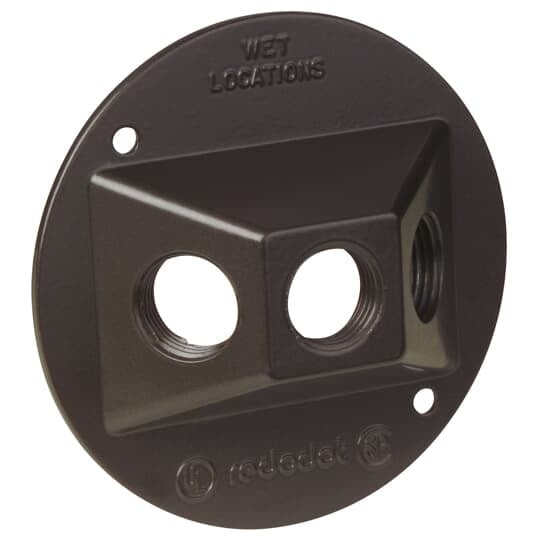Round Standard Lampholder Cover, Diameter 4-1/8 Inches, Hub Size 1/2 Inch, Bronze, Aluminum, Three Tapped Holes, with Gasket, Screws, and Plugs
