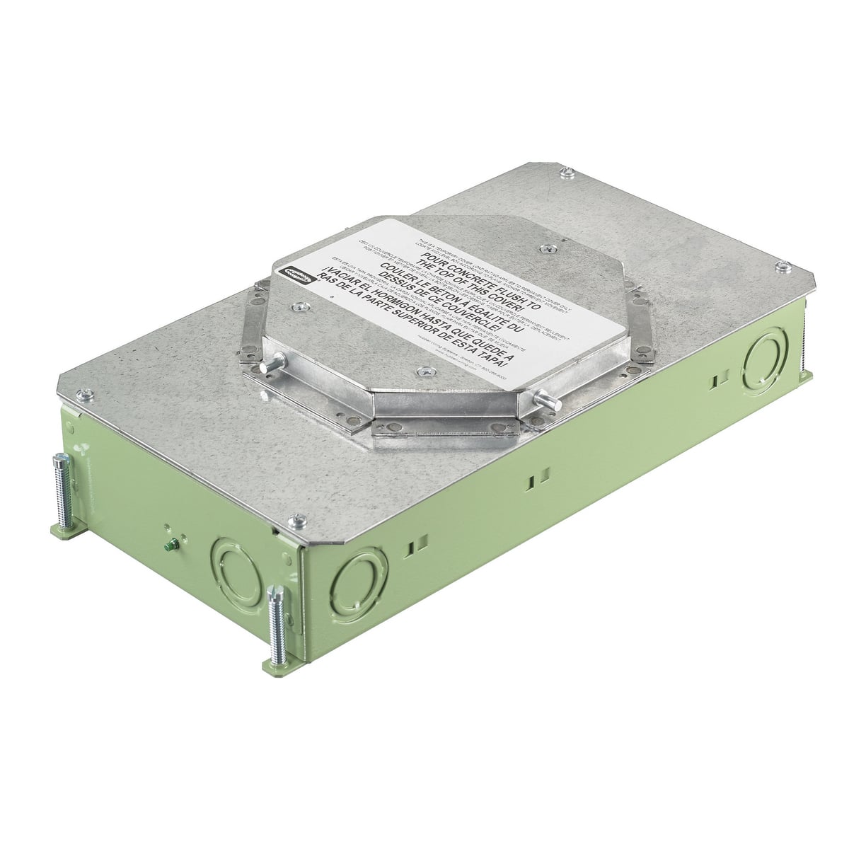 Concrete Floorboxes, Galvanized Stamped Steel Box, Recessed, 2-Gang CFB Series Box for Round Covers, 3.25" Minimum Depth of Pour, Corrosion Resistant Paint