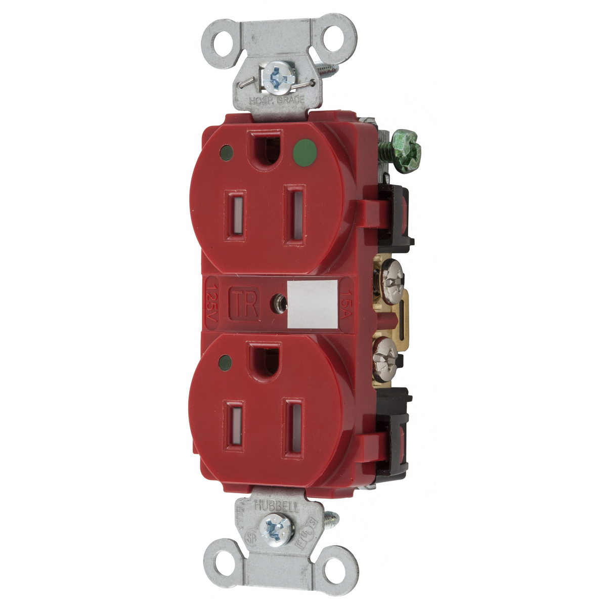 Straight Blade Devices, Tamper Resistant, Duplex Receptacle, Hospital Grade, Hubbell-Pro, LED Indicator, 15A 125V, 2-Pole 3-Wire Grounding, 5-15R, Ivory