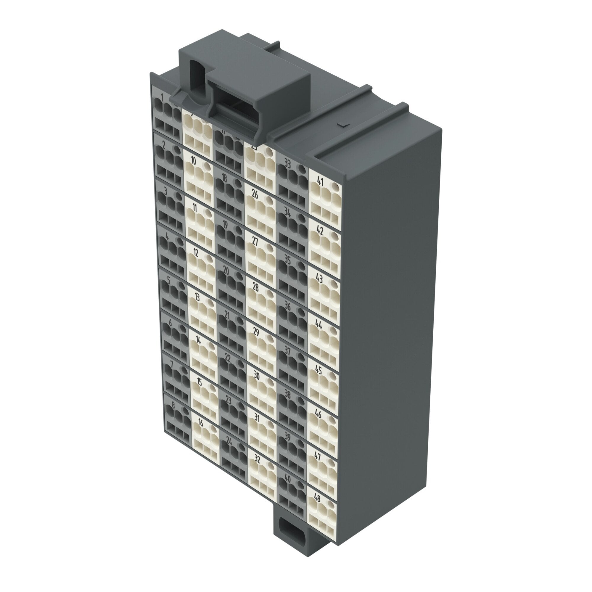 Matrix patchboard; 48-pole; Marking 1-48; Colors of modules: gray/white; Module marking, side 1 and 2 vertical; 1,50 mm; dark gray
