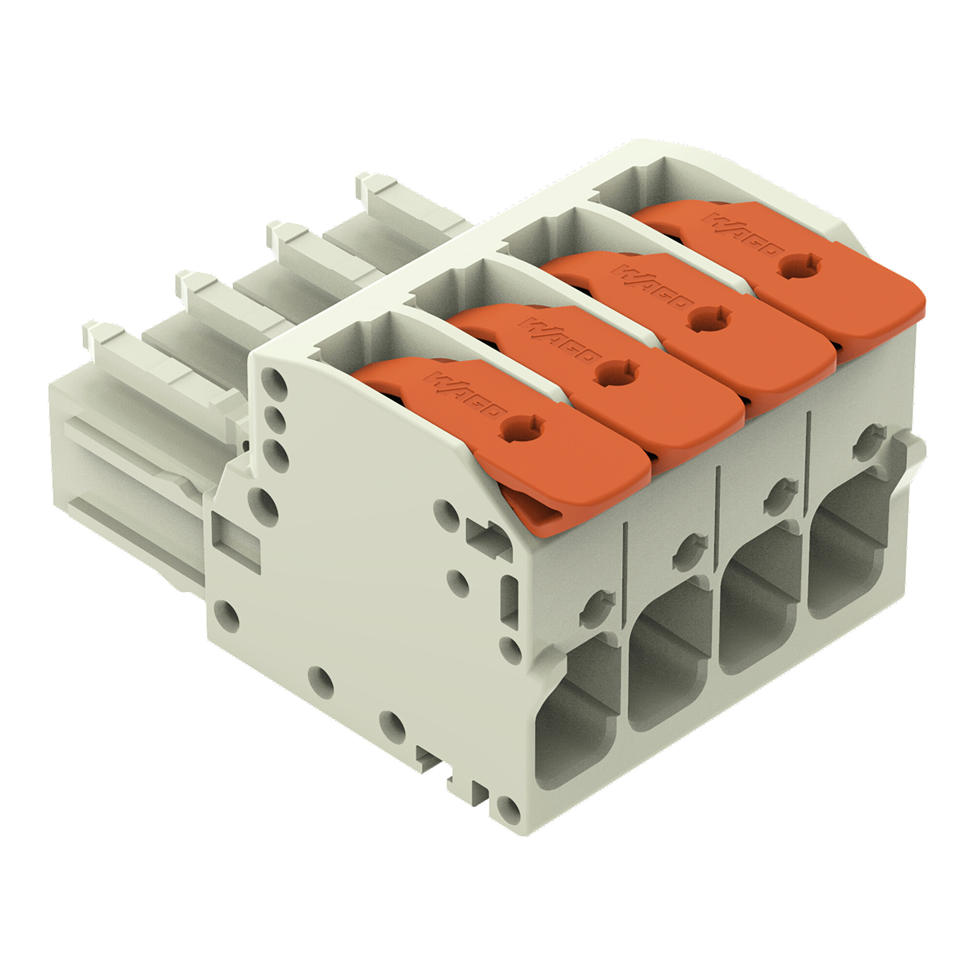 1-conductor female connector; lever; Push-in CAGE CLAMP; 10 mm; Pin spacing 7.62 mm; 4-pole; 100% protected against mismating; 10,00 mm; light gray