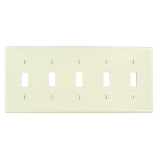 5-Gang Toggle Device Switch Wallplate, Standard Size, Thermoset, Device Mount, Light Almond
