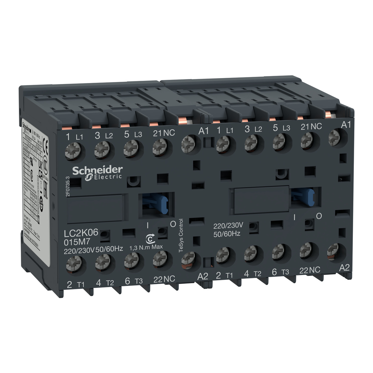 Reversing contactor, TeSys K, 3P, AC-3, lt or eq to 440V 9A, 1 NC, 110VAC coil